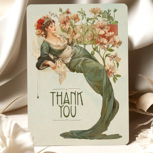 Art Nouveau Wedding Thank You Card Green Floral