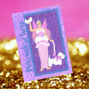 Art Nouveau Westie Dog Pink Purple Holiday Card