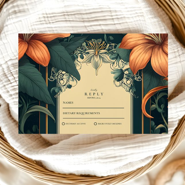  Art Nouveau Whimsical Floral Wedding RSVP Card (Creator Uploaded)