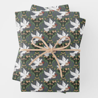 Art Nouveau White Dove Love Wrapping Paper Sheet