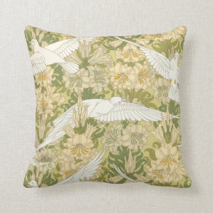 Art Nouveau White Doves with Lilies Pillow
