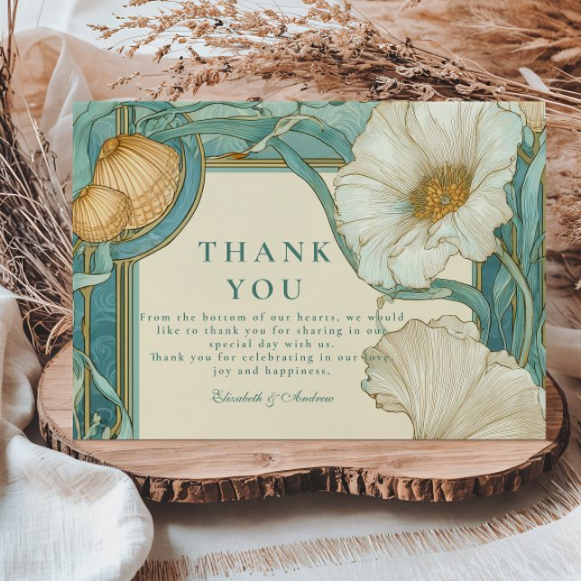 Art Nouveau White Poppy Wedding Thank You Card (Creator Uploaded)