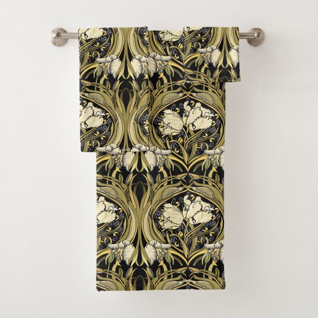 Art Nouveau White Tulips Bath Towel Set (Insitu)