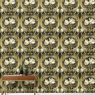 Art Nouveau White Tulips on Dark Background Wallpaper
