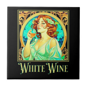 Art Nouveau White Wine Ceramic Tile