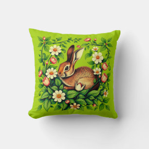 Art Nouveau Wild Rabbit and Flowers Cushion