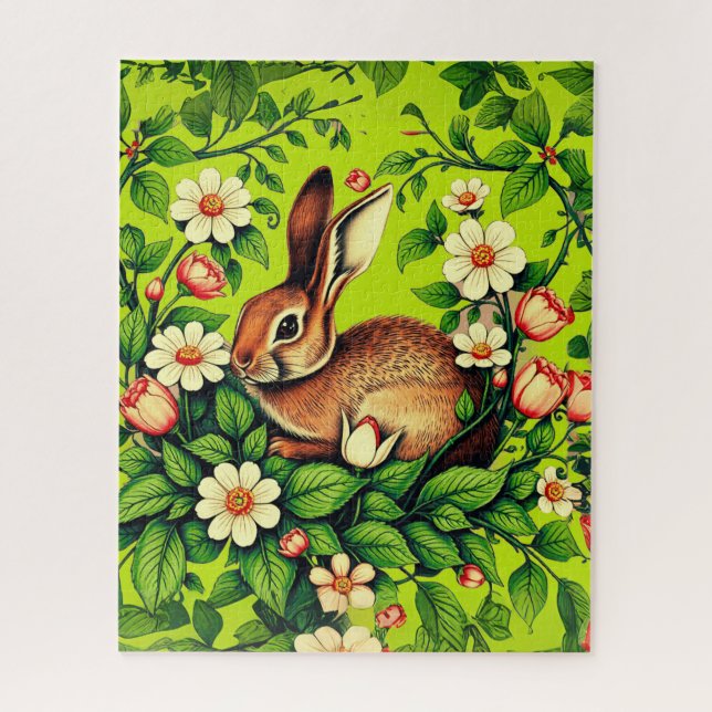 Art Nouveau Wild Rabbit and Flowers Jigsaw Puzzle (Vertical)
