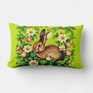 Art Nouveau Wild Rabbit and Flowers Lumbar Cushion