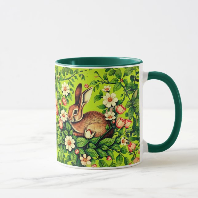 Art Nouveau Wild Rabbit and Flowers Mug (Right)