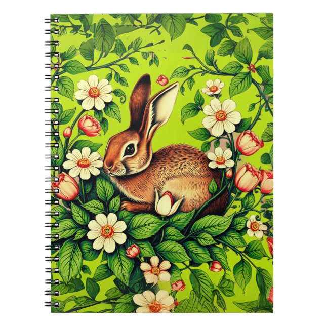 Art Nouveau Wild Rabbit and Flowers Notebook (Front)