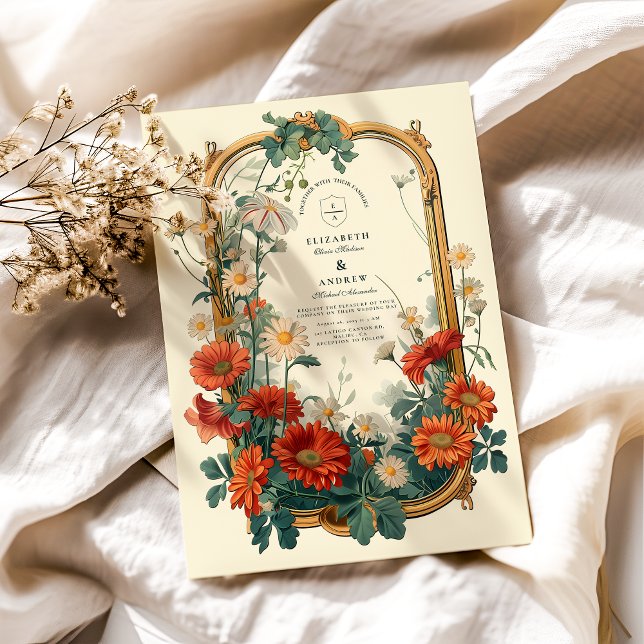 Art Nouveau Wildflower Frame Wedding Invitation (Creator Uploaded)