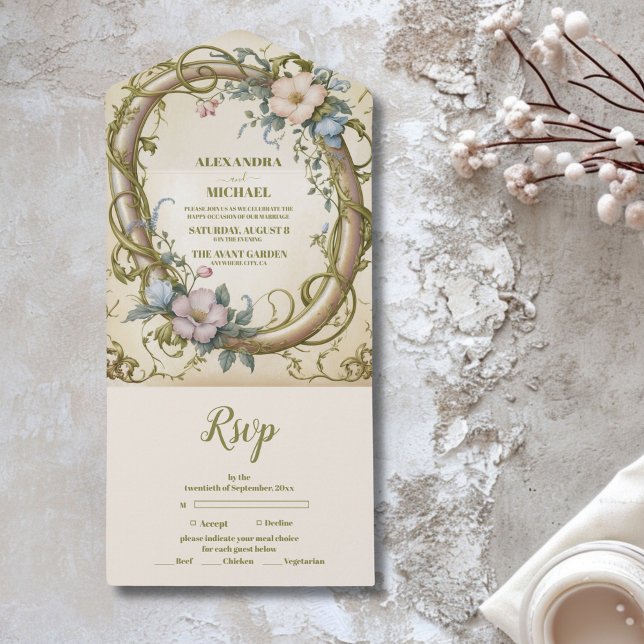Art Nouveau Wildflower Wedding All In One Invitation (Creator Uploaded)