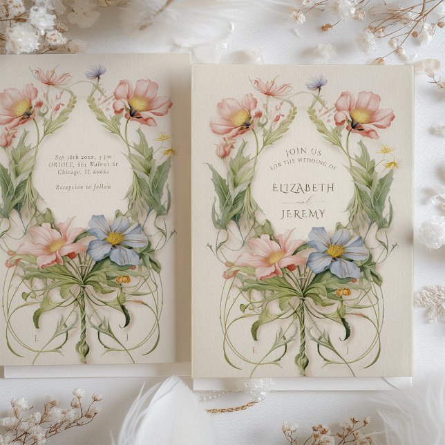 Art Nouveau Wildflower Wedding Invitation (Creator Uploaded)