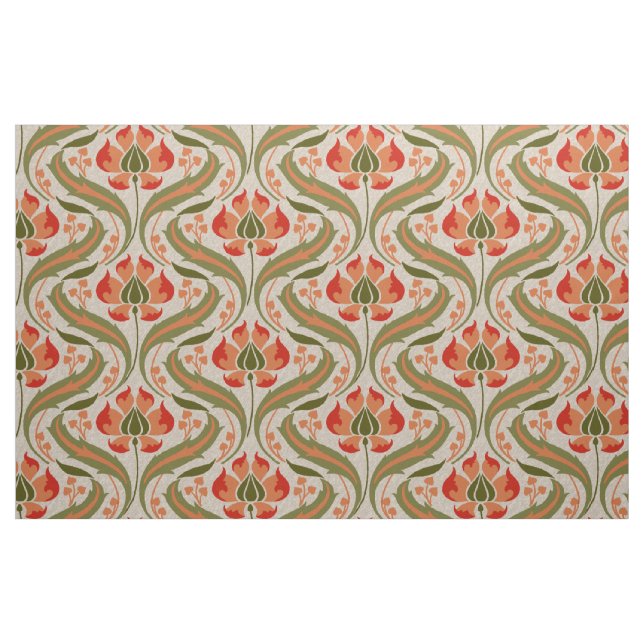 Art Nouveau Wildflowers, Persimmon Fabric (Fat Quarter)