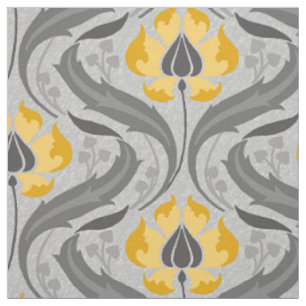 Art Nouveau Wildflowers, Yellow and Grey Fabric