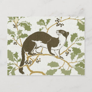 Art Nouveau Wildlife Illustration - Mink Postcard