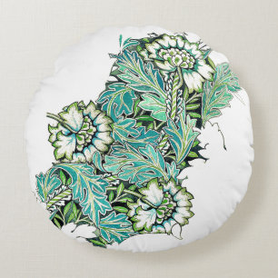 Art nouveau william morris anenome floral round cushion