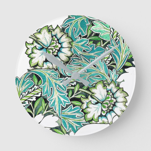 Art nouveau william morris floral illustration round clock (Front)