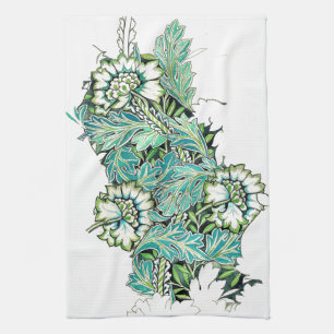 Art nouveau william morris floral illustration tea towel
