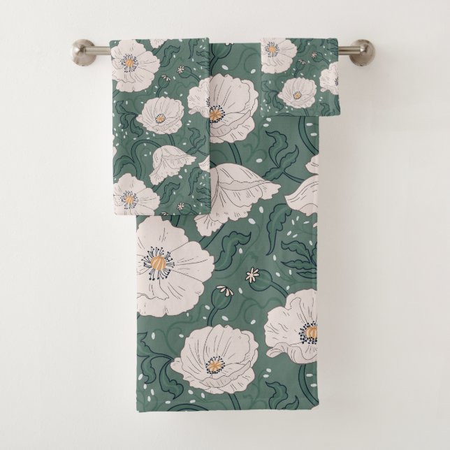 Art Nouveau William-Morris Pattern Bath Towel Set (Insitu)
