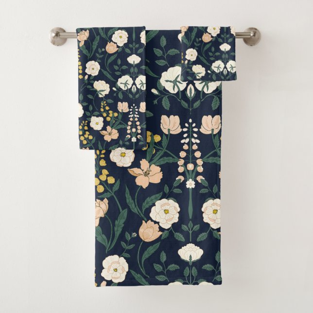 Art Nouveau William-Morris Pattern Bath Towel Set (Insitu)