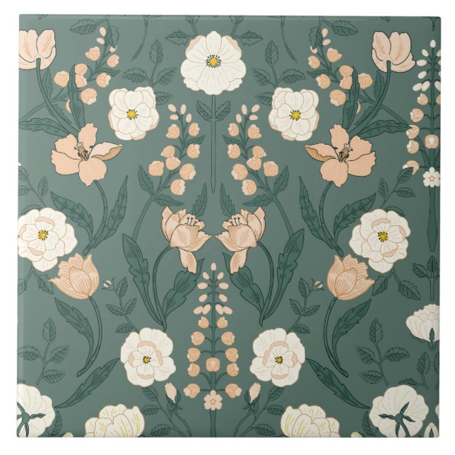 Art Nouveau William-Morris Pattern Ceramic Tile (Front)