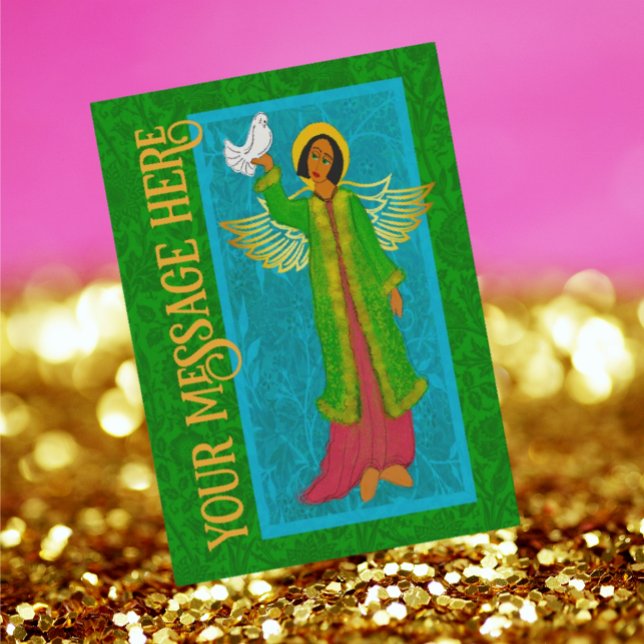 Art Nouveau William Morris Retro Christmas Card (Art Nouveau Angel with dove.
Personalize it!)