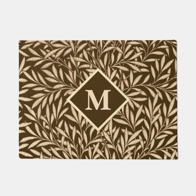 Art Nouveau Willow with Monogram, Brown and Beige Doormat (Front)