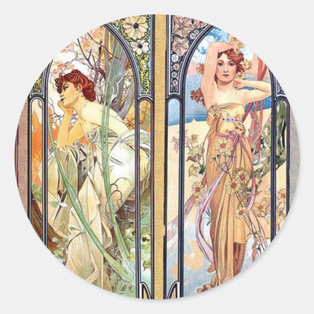 Art Nouveau Windows Classic Round Sticker (Front)