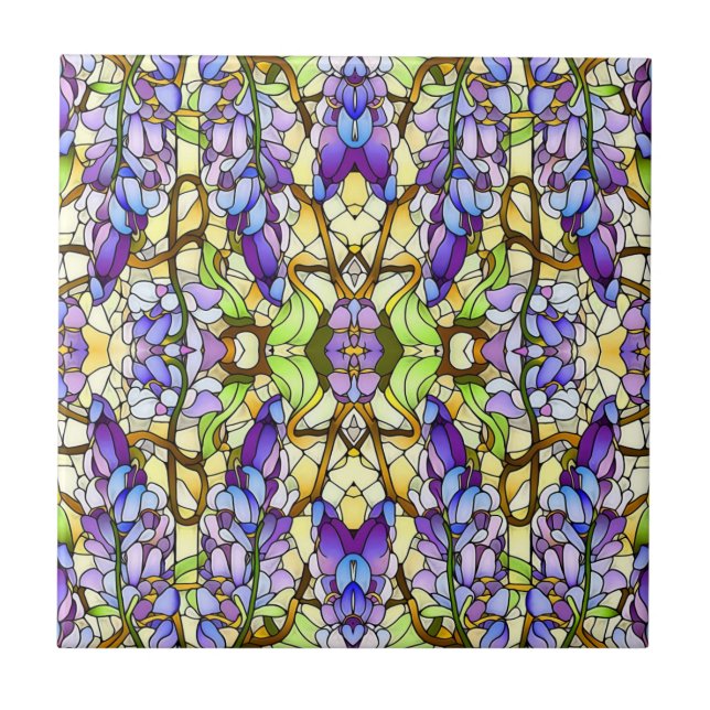 Art Nouveau Wisteria Faux Stained Glass Pattern  Ceramic Tile (Front)