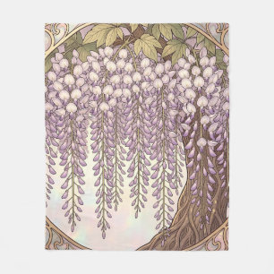 Art Nouveau Wisteria Floral Gold Frame Fleece Blanket