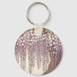 Art Nouveau Wisteria Floral Gold Frame Key Ring