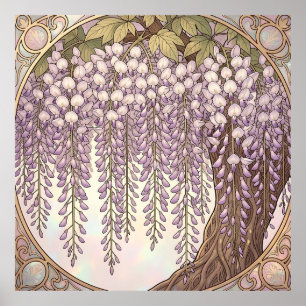 Art Nouveau Wisteria Floral Gold Frame Poster