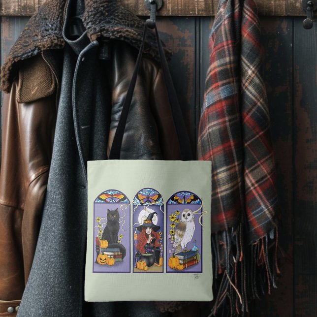Art Nouveau Witch Owl Cat Halloween Tote Bag (Creator Uploaded)