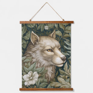 Art nouveau wolf in the leaves hanging tapestry