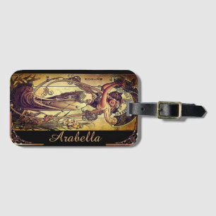 Art nouveau woman advertisement hingre black gold luggage tag