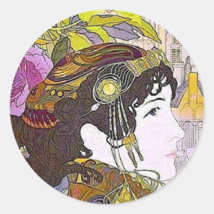 Art Nouveau Woman Classic Round Sticker