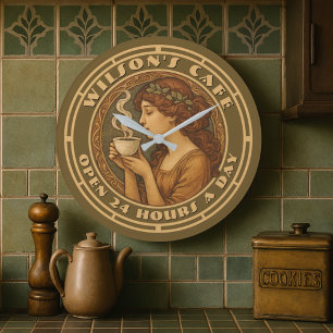 Art Nouveau Woman Coffee Cafe Large Clock