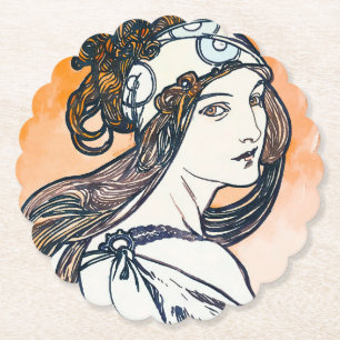 Art Nouveau Woman Glancing Back Watercolor Paper Coaster
