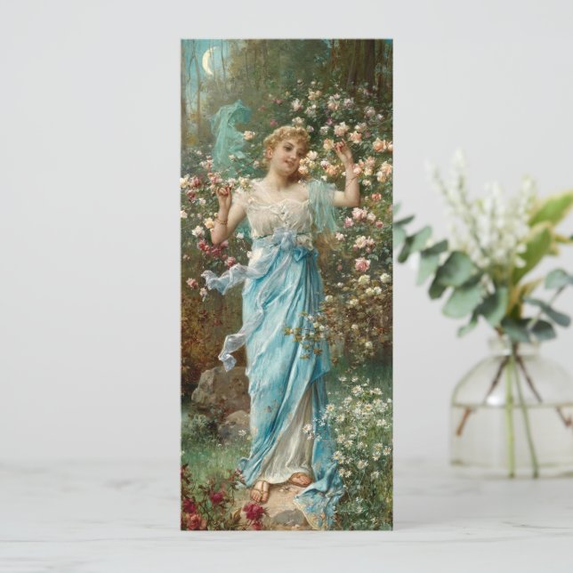 Art Nouveau Woman in Flowers Under a Crescent Moon Card (Standing Front)