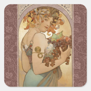 Art Nouveau Woman Mucha Beautiful Square Sticker