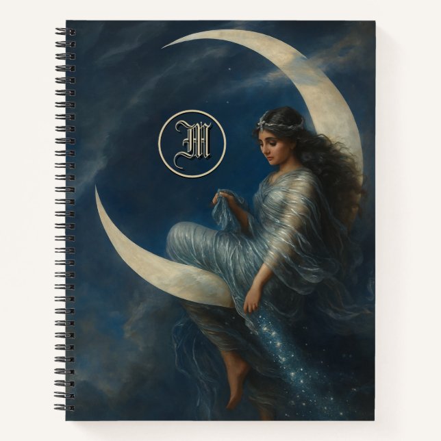Art Nouveau Woman on Crescent Moon Notebook (Front)