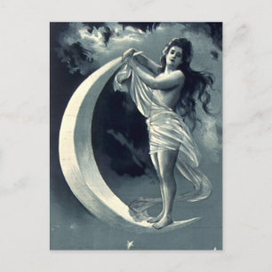 Art Nouveau Woman on Crescent Moon Postcard