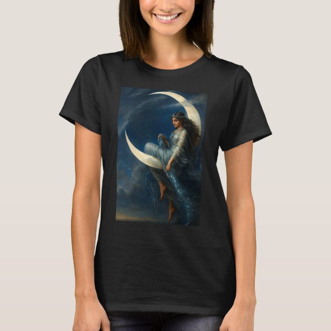 Art Nouveau Woman on Crescent Moon T-Shirt (Front)