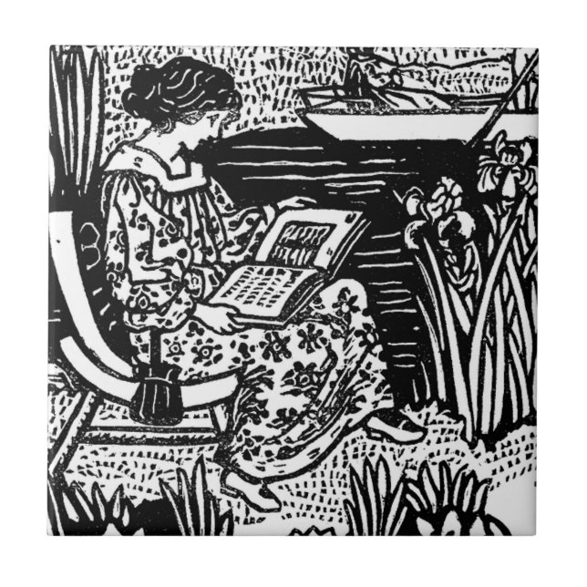 Art Nouveau Woman Reading Book Lover Ceramic Tile (Front)