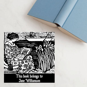 Art Nouveau Woman Reading Book Lover Rubber Stamp