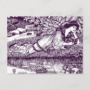 Art Nouveau Woman Reading by Lily Pond   Vintage  Postcard