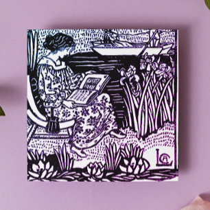 Art Nouveau Woman Reading Glass Coaster