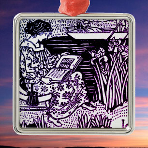 Art Nouveau Woman Reading   Metal Ornament