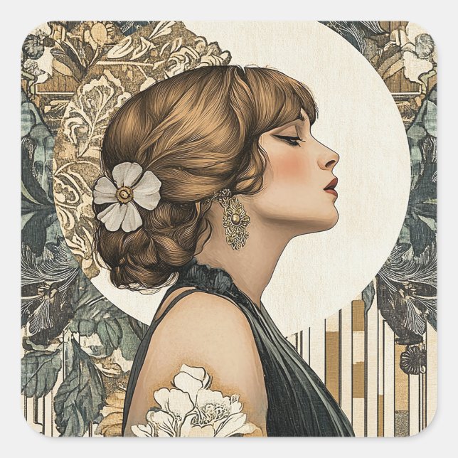 Art Nouveau Woman Square Sticker (Front)